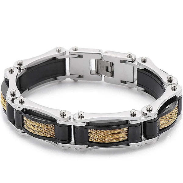15MM Twist Chain Bracelet Man 18K Gold Color Men's Bracelets On Hand Heavy Stainless Steel Mannen Armband Jewellery