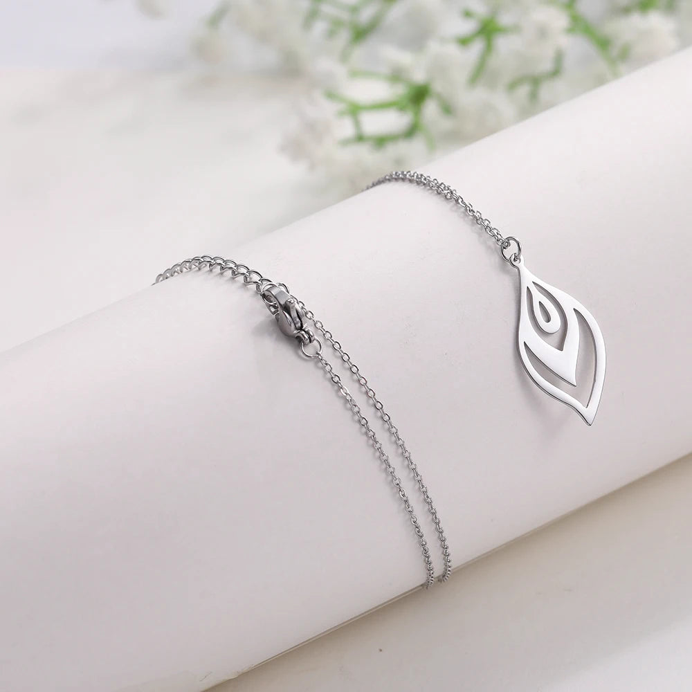 Skyrim Stainless Steel Leaf-shaped Pendant Necklace Silver Color Statement Chain Necklaces Jewelry Accessory Gift for Women