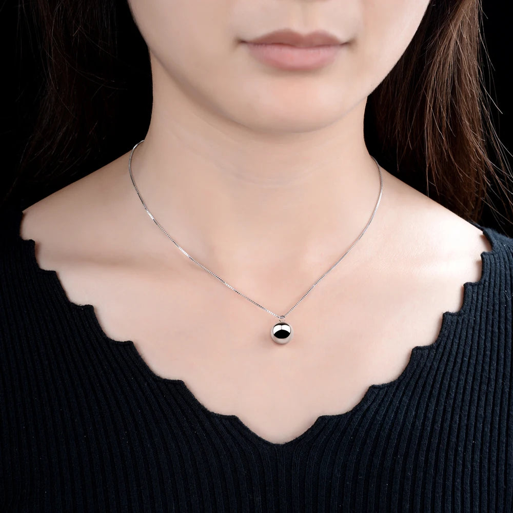 Minimalist 925 Sterling Silver Box Chain Necklace for Women New Ringing Bell Pendant Hot Fashion Collares Choker Accessories