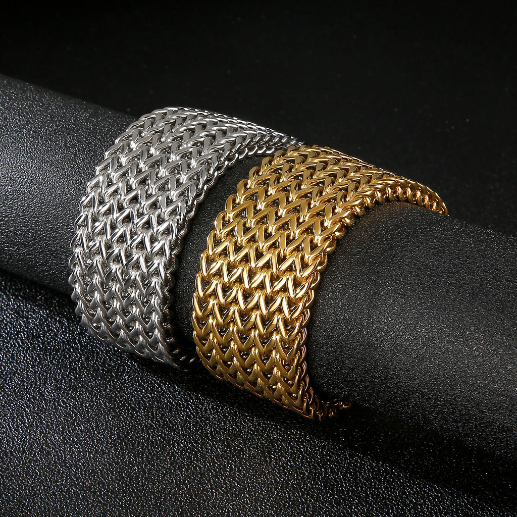 12/18/30mm Wide Mesh Chain Stainless Steel Bracelet for Men Shiny Rock Cool Boy Wristband Heavy Metal Jewelry Gift