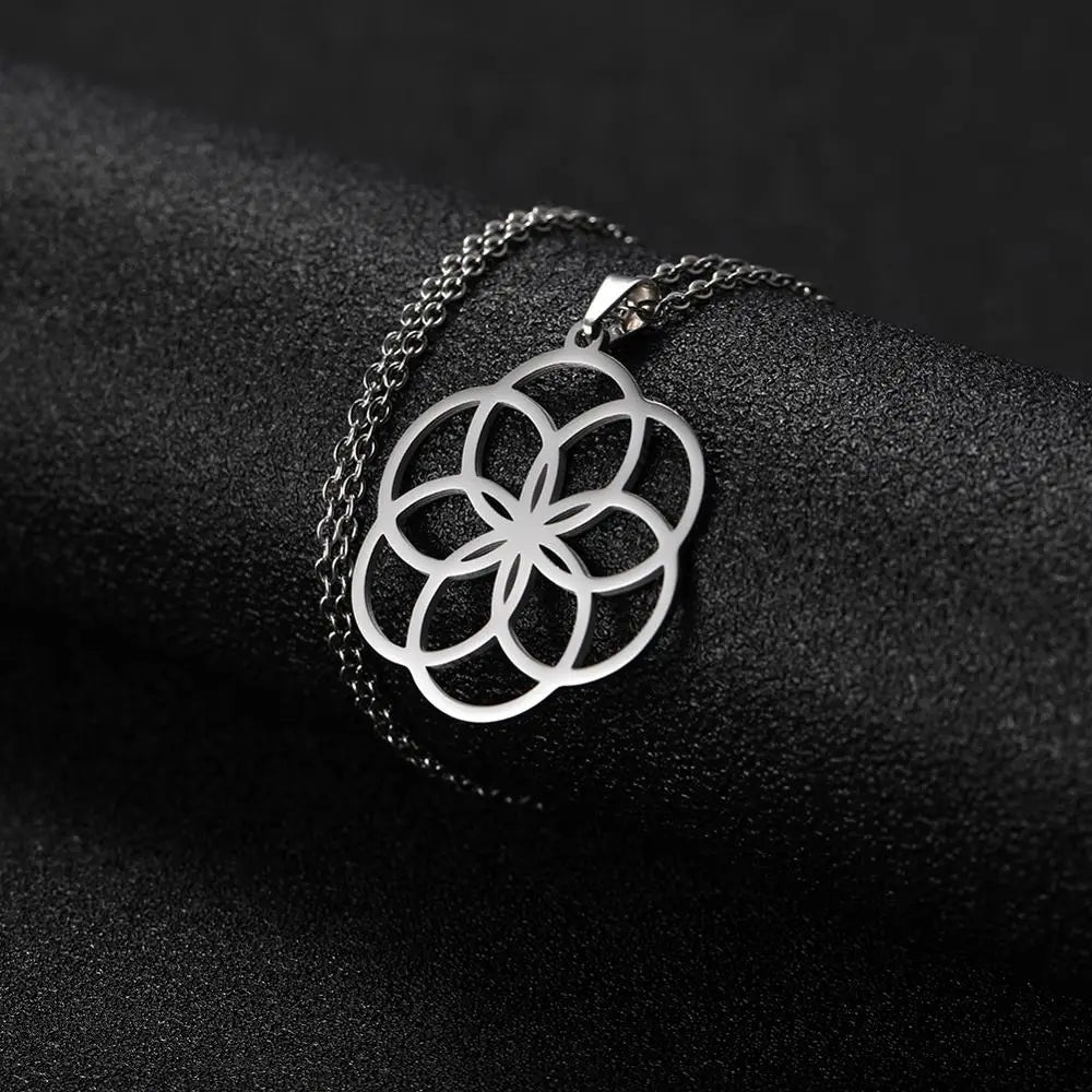 Flower of Life Sacred Geometry Pendant Necklace — Stainless Steel