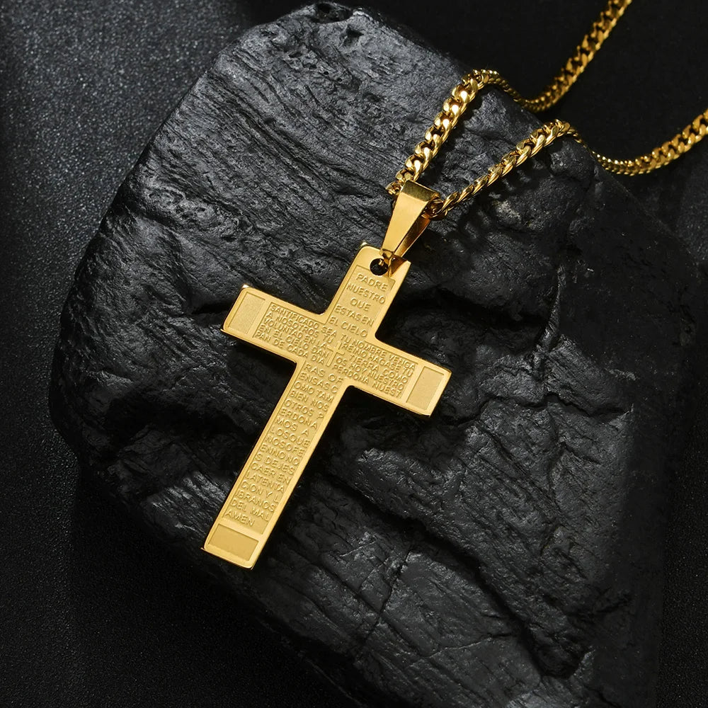 Bible Cross Pendant Necklace 60cm — Gold