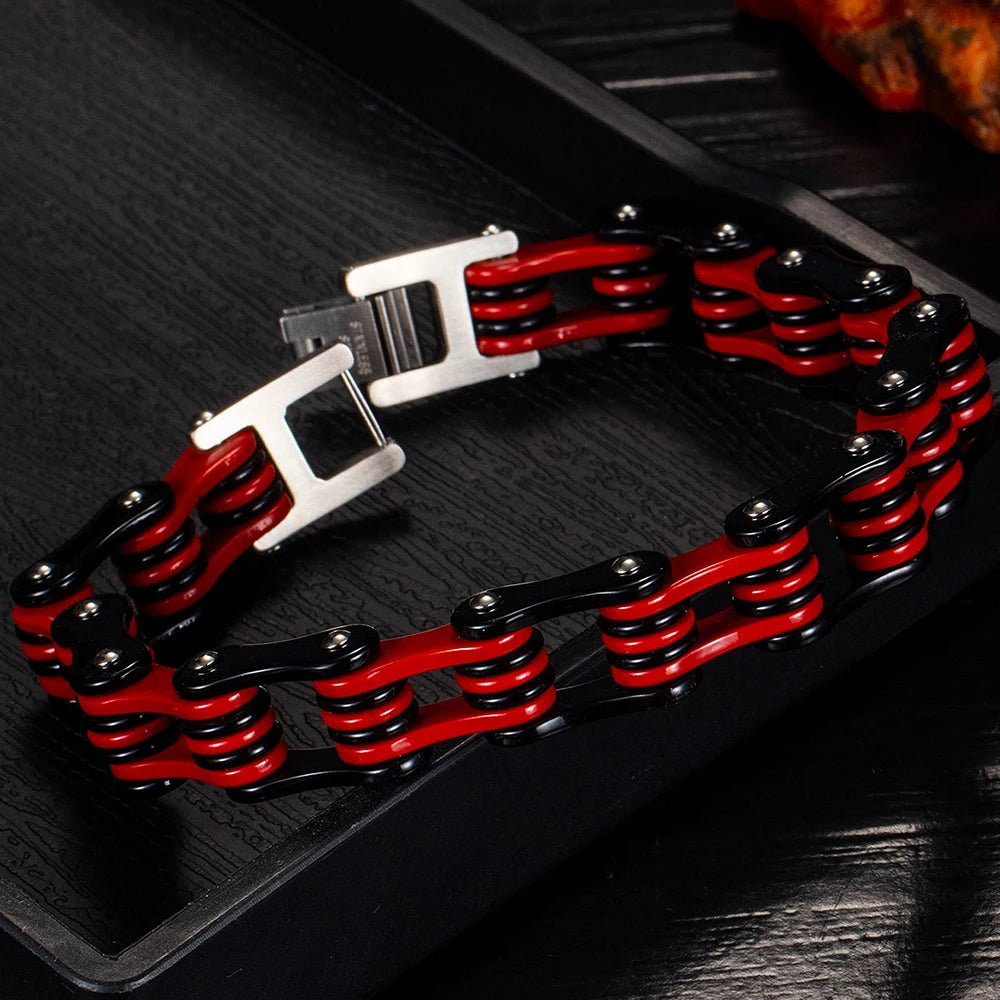 Rock And Roll Bicycle Chain Man Bracelet Red Stainless Steel Motorcycle Chain Men's Bracelets Jewelry