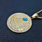 Retro Ancient Egyptian Pyramid Eye of Horus Pattern Round Pendant Necklace Women's Necklace Crystal Inlaid Pendant