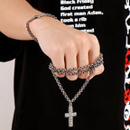 Classic 5MM Thick Chain Link & Cross Bracelet Men Male Religious Jewelry Stainless Steel Pendant Necklace Mens