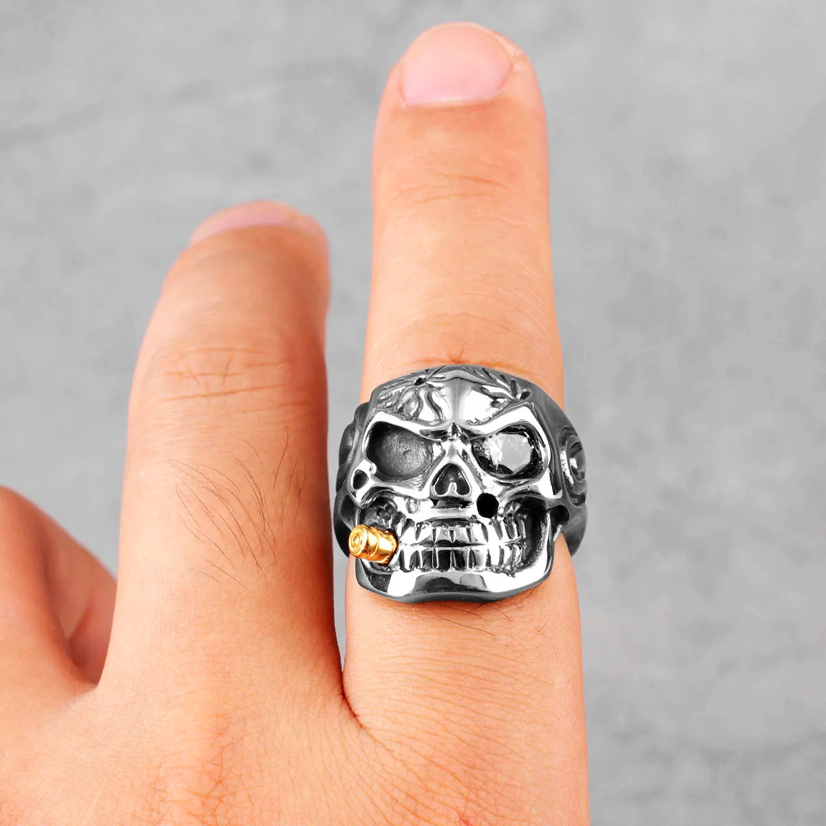 Smoker Soldier Skull Gothic Stainless Steel Mens Rings Punk Hip Hop for Male Boyfriend Biker Jewelry Creativity Gift