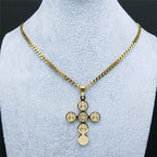 Saint Benedict Cross Pendant Necklace — Gold-Tone