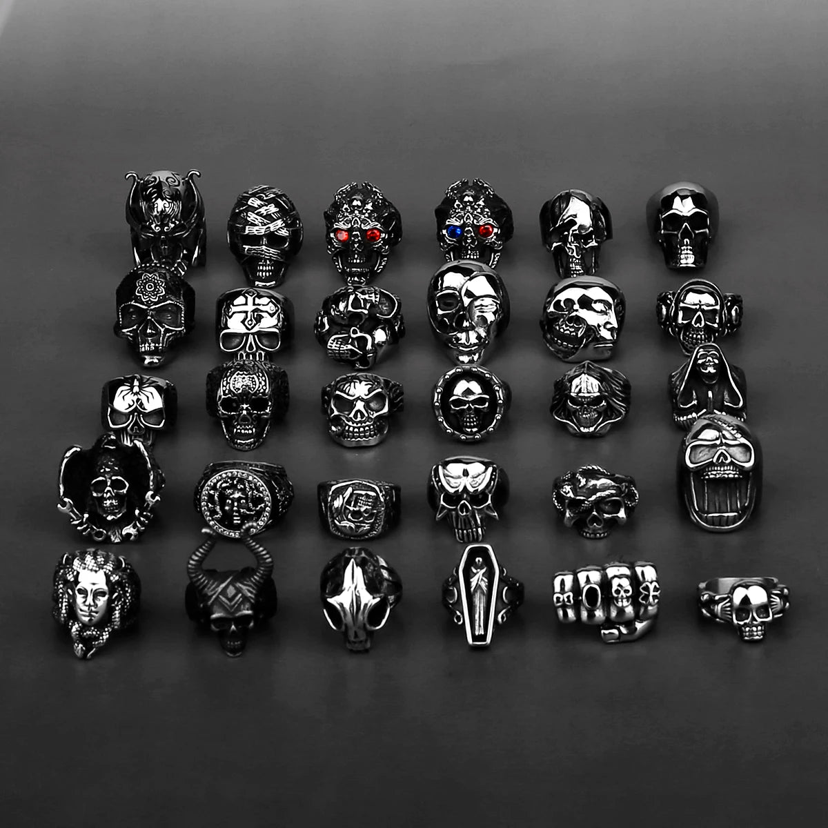 Skeleton Punk Men's Ring Rock Motorcycle Stainless Steel Ring Titanium Steel Casting Creative Gift