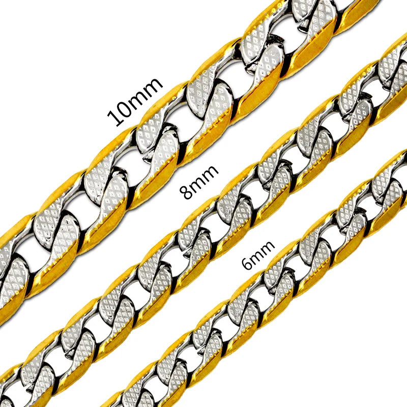 LUXUSTEEL Cuban Chain Necklace for Men Women Golden Plated Mixed Silver Stainless Steel Pattern Curb Link Chain Male Collar