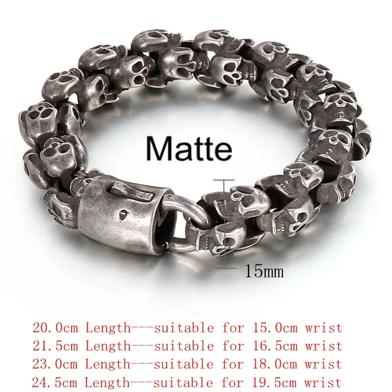 12/15mm Evil Ghost Head Skull Chain Bracelet Men 316L Stainless Steel Punk Shiny Matte Biker Rock Demon Jewelry