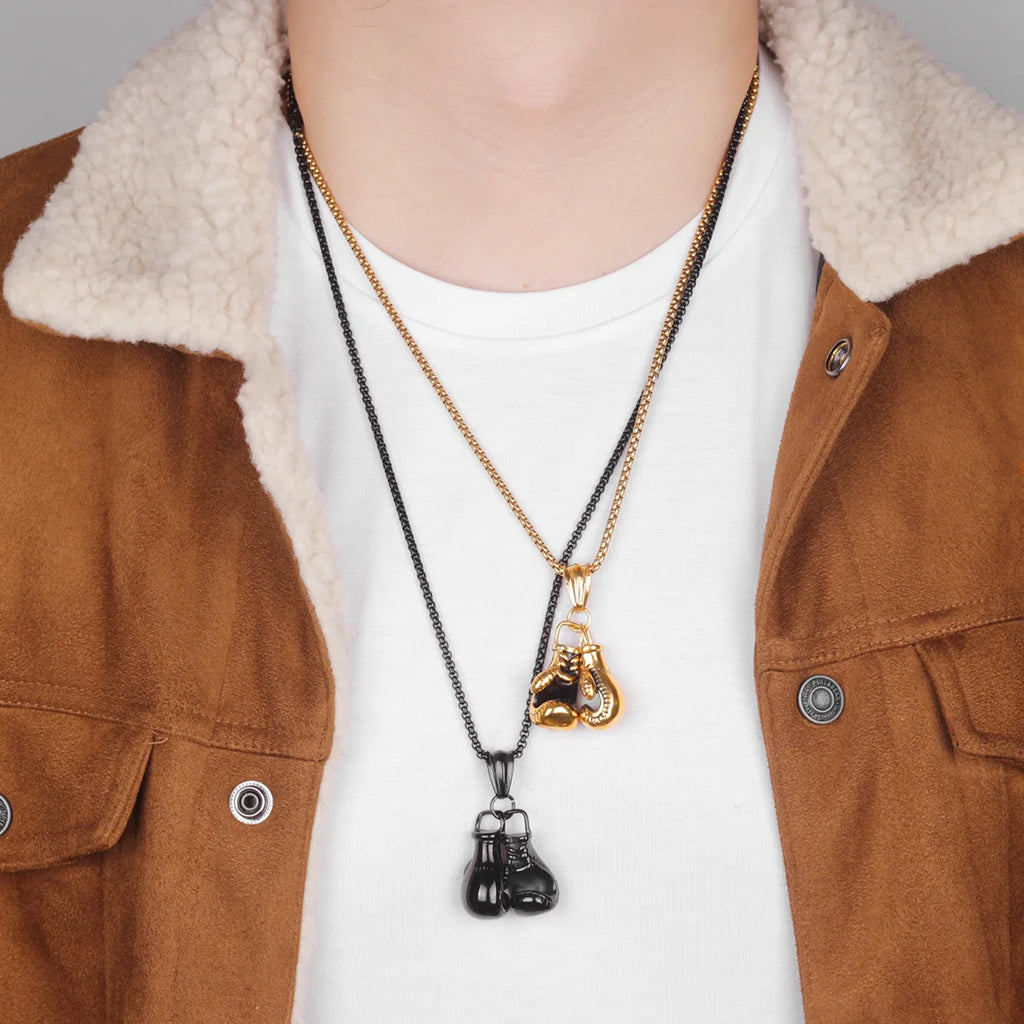 Fitness Gym Bodybuilding Boxing Gloves Stainless Steel Men Necklaces Pendants Chain for Boyfriend Male Jewelry Gift