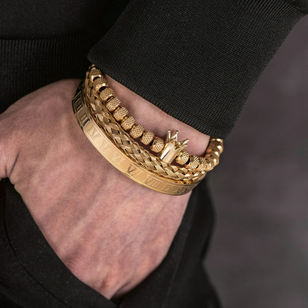 Luxury Crown Men Bracelet 316L Stainless Steel Bracelet Banlge Titanium Steel Gold Color Bracelet Adjust Size Men