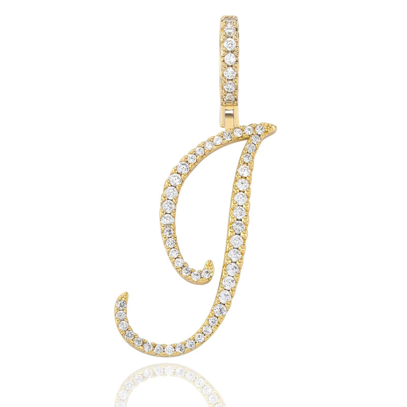 TOPGRILLZ New A-Z Cursive Letters Name Pendant&Necklace Iced Out Cubic Zircon Gold Silver Color Charm  Hip Hop Jewelry