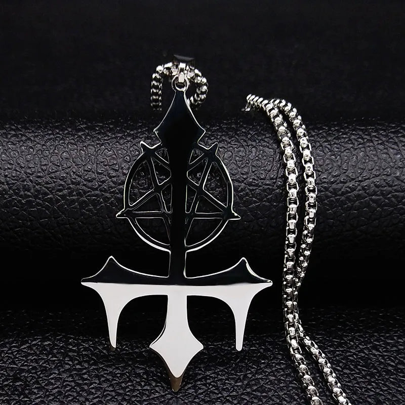 Pentagram Satan Fork Pendant — Silver