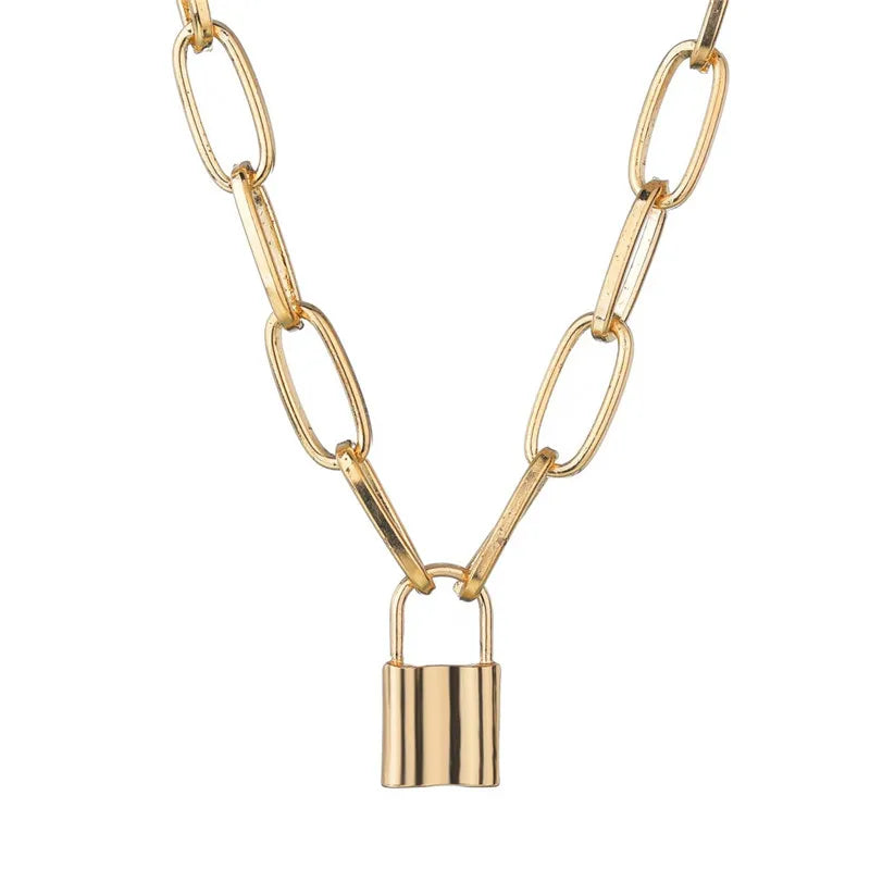 Silver-Tone Layered Lock Chain Choker Necklace