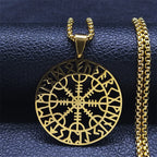Viking Compass Helm Rune Amulet Necklace Silver Color Stainless Steel Symbol of Protection Necklace Pagan Jewelry