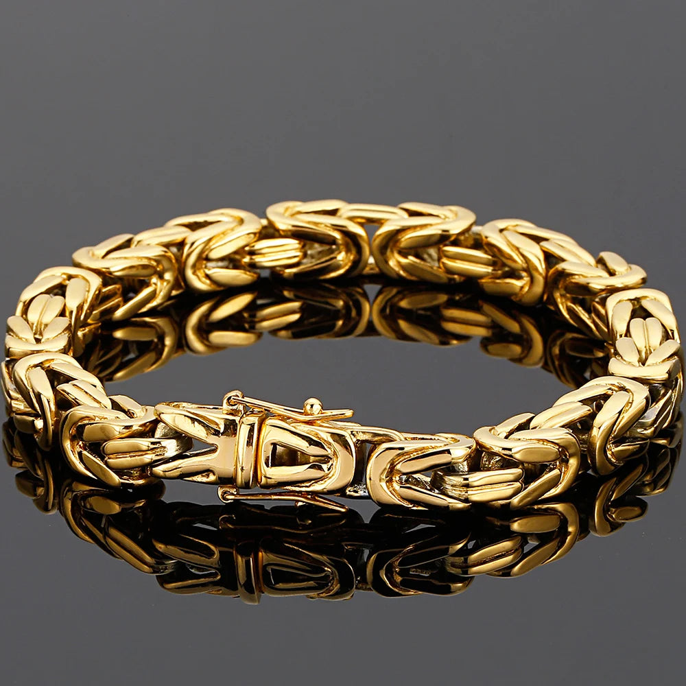 Hiphop Chain Bracelets For Men Never Fade Gold Color Stainless Steel Bracelet Manly Wrist 8.66" Classic Mens Jewellery