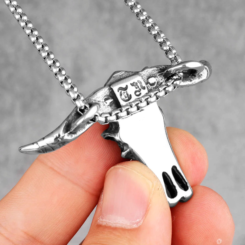 Bison Skull Animal Stainless Steel Men Necklaces Pendants Chain Punk HipHop for Boyfriend Male Jewelry Creativity Gift Wholesale