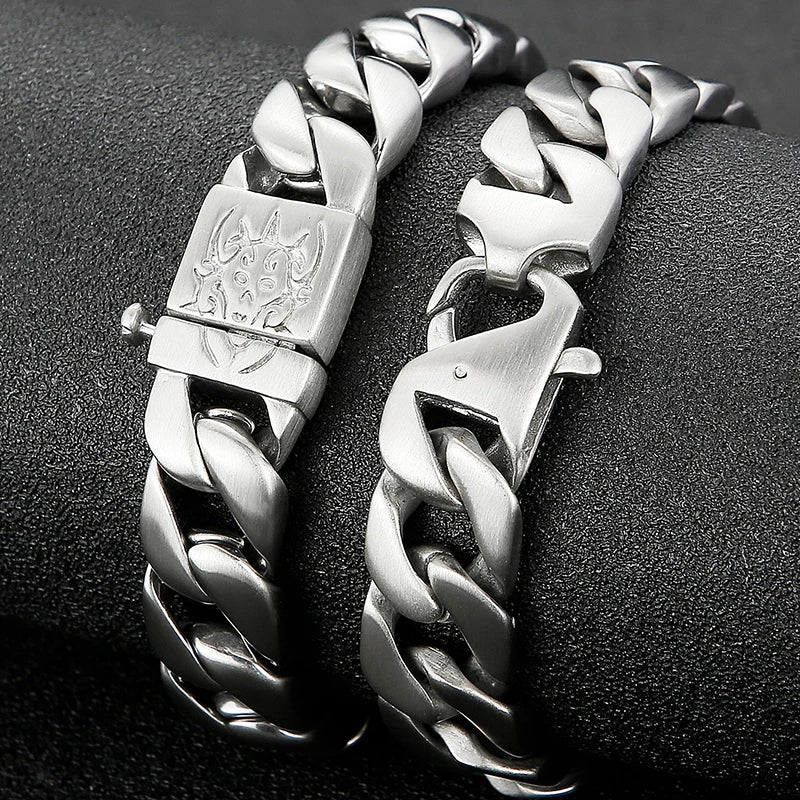 Matte Stainless Steel Men's Wrist Bracelet for Man 15MM Wide Iron On Hand Chain Bracelets Homme Bangle Bikers Jewelry