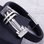 11MM Braided Leather Man Bracelet For Men Gold Color Stainless Steel Men's Charm Cross Bracelets Handmade Hand Bands