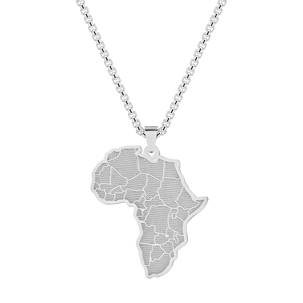 Kinitial Stainless Steel African Country Map Pendant Charm Necklace Jewelry Clavicle Chain Necklace for Women Party