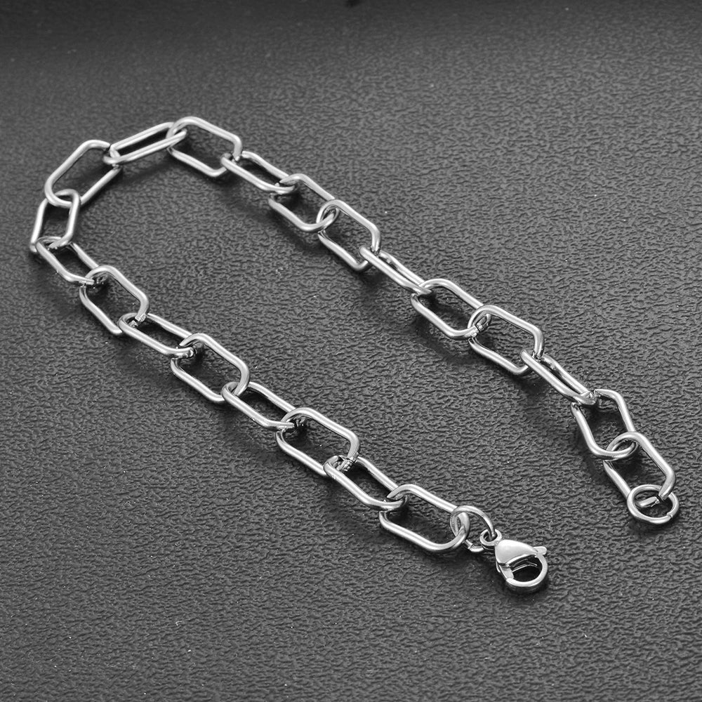 Width 7mm Stainless Steel Big Rolo Link Chain Neckalce Punk Chokers For Women length 21cm-100cm