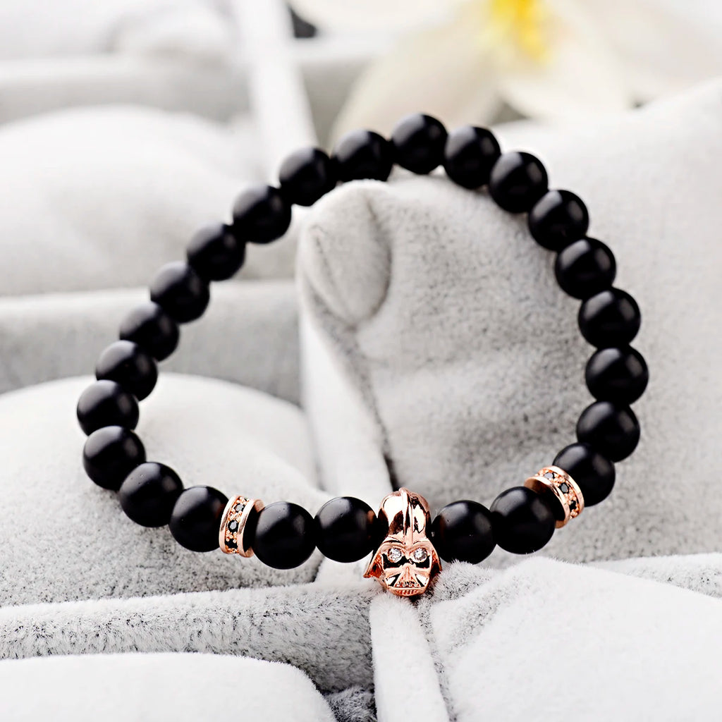 Charm Mens CZ Beaded Bracelets 8mm Bright Black Lava Stone Bracelets Homme Black Matte Bracelets For Women Dropshipping