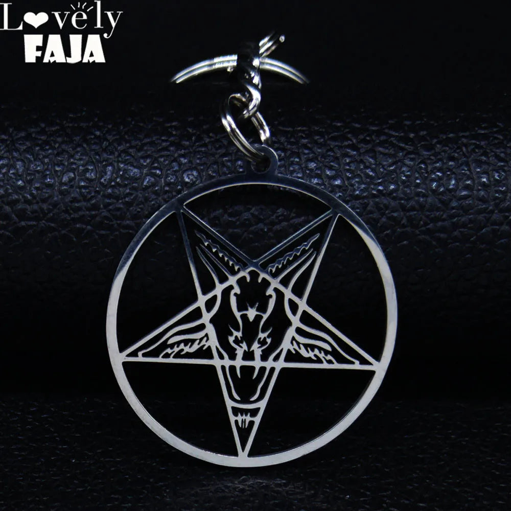 Baphomet Steel Ring Large Hollow Keychains Goat