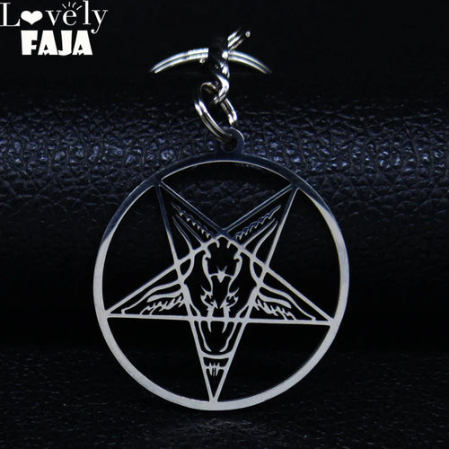 Baphomet Steel Ring Large Hollow Keychains Goat