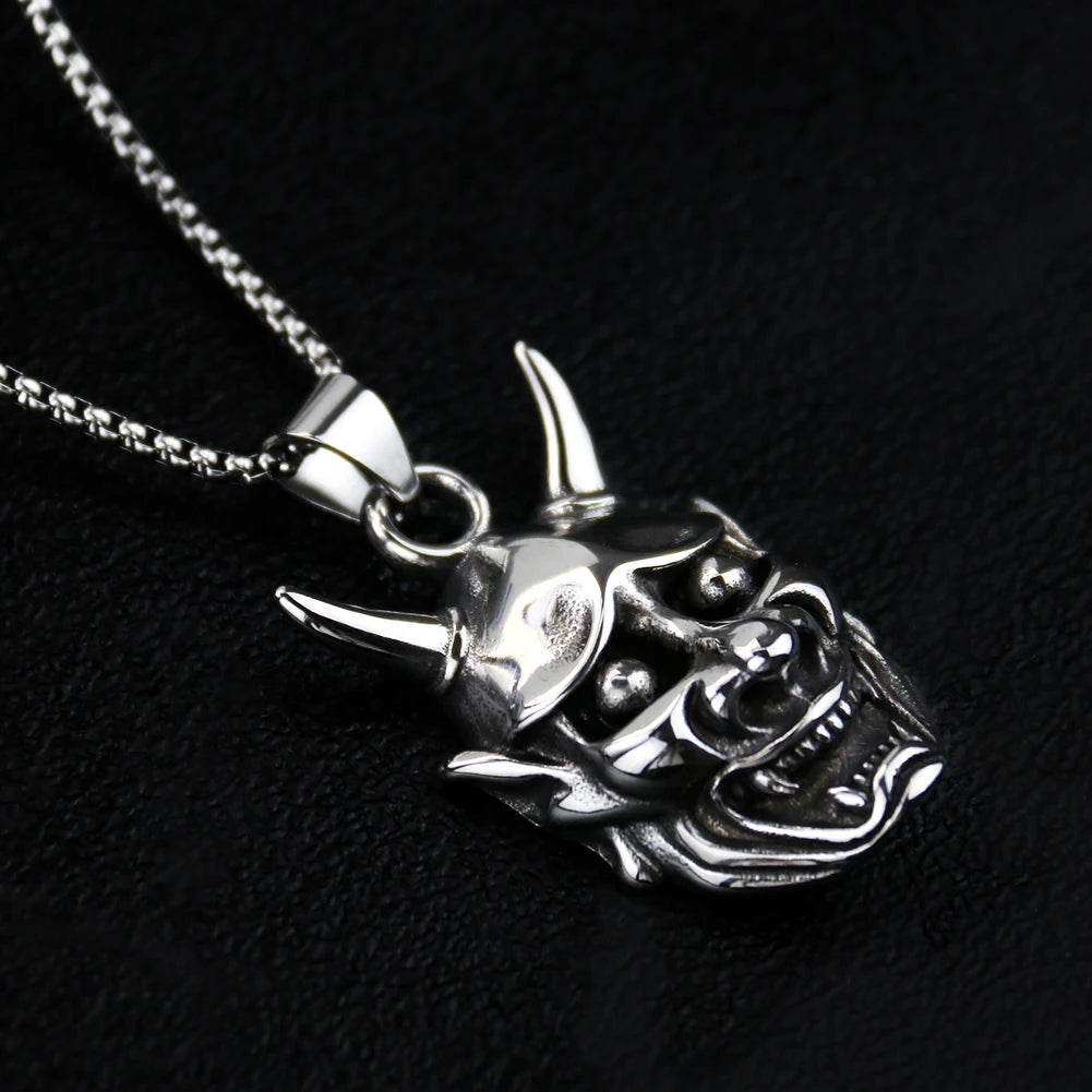 Japanese Ukiyoe 316 Stainless Steel Evil Oni Noh Hannya Ja Pendant Necklace Wallet Charm Chain Halloween Devils Night