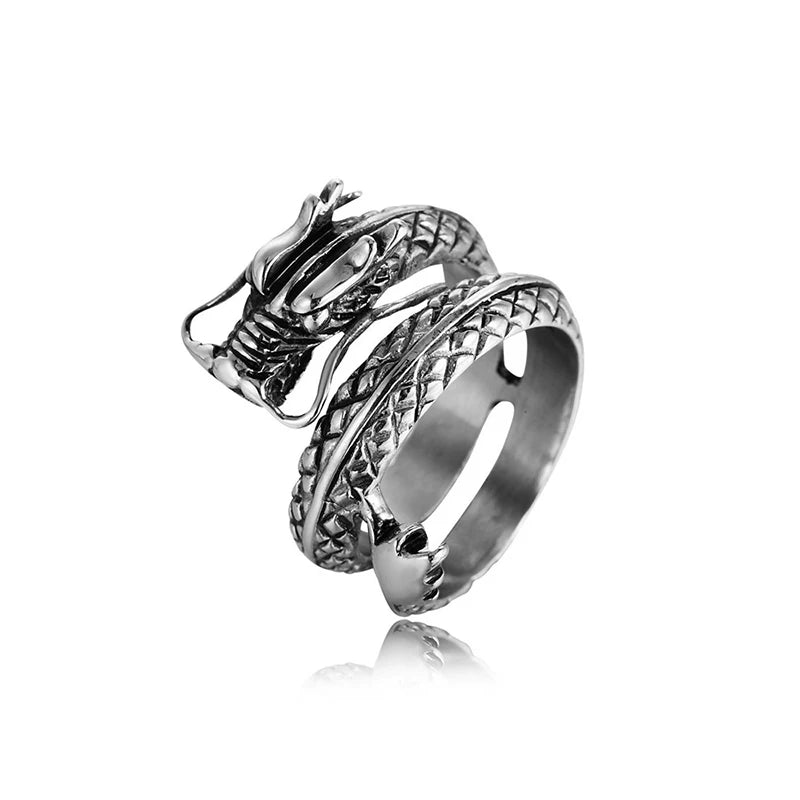 Ring for Women Girls Dragon Snake Fashion Men Jewelry Vintage Ancient Silver Color Punk Hip Hop Adjustable Locomotive