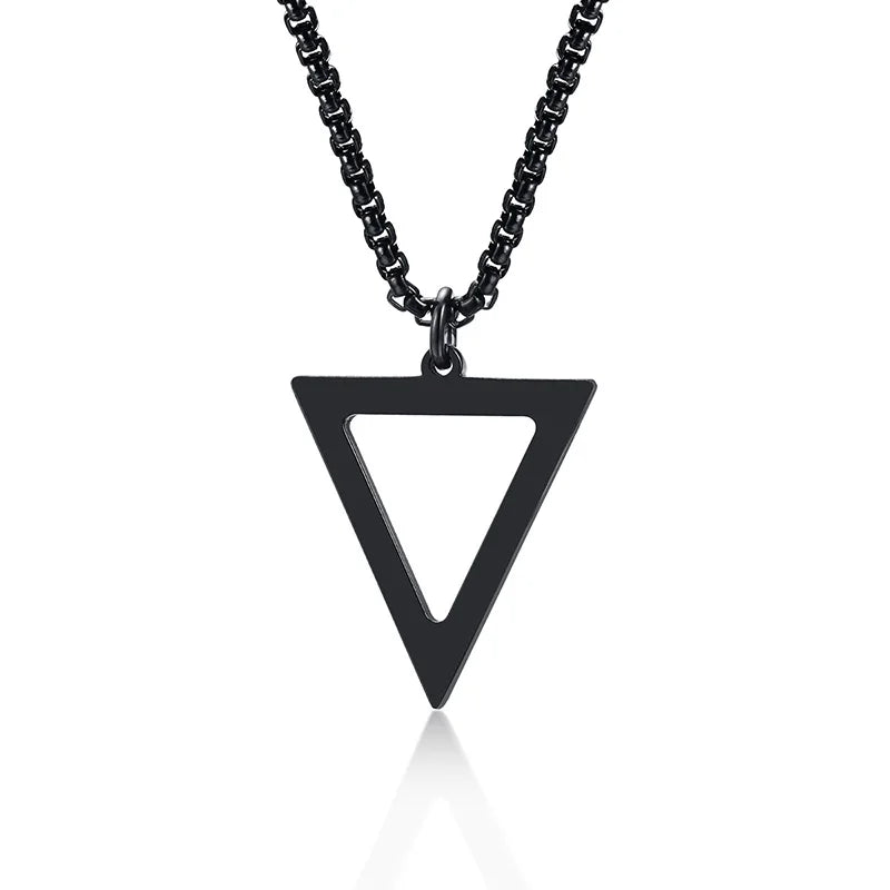 Black Triangle Pendant Necklace — Stainless