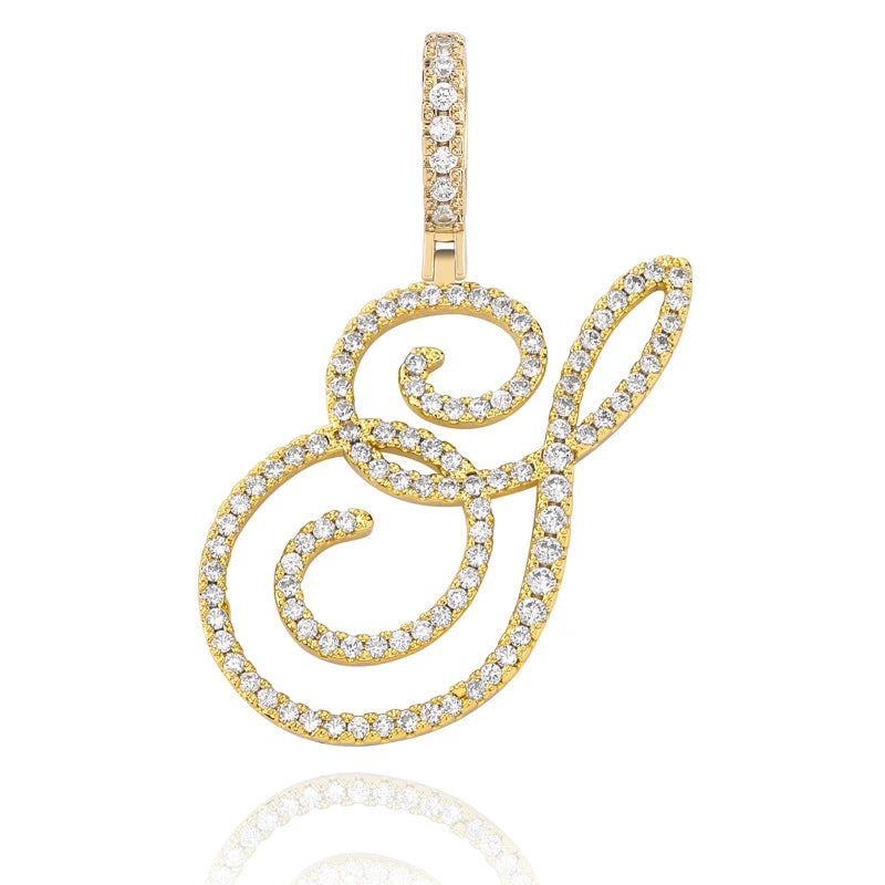 TOPGRILLZ New A-Z Cursive Letters Name Pendant&Necklace Iced Out Cubic Zircon Gold Silver Color Charm  Hip Hop Jewelry