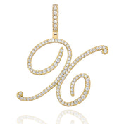 Iced Out Cursive Letter Pendant Necklace