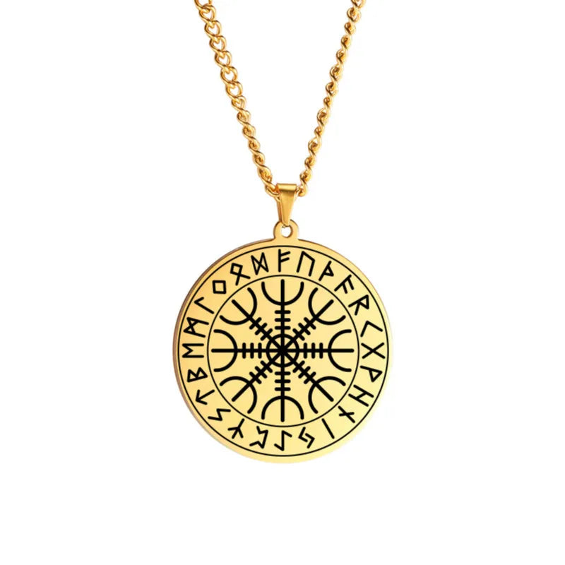 Dawapara Nordic Symbol of Norse Compass In Rune Circle Vegvisir Pendant Necklace Stainless Steel Jewelry Amulet Necklace