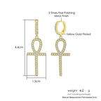 Iced Out Ankh Dangle Hoop Earrings CZ
