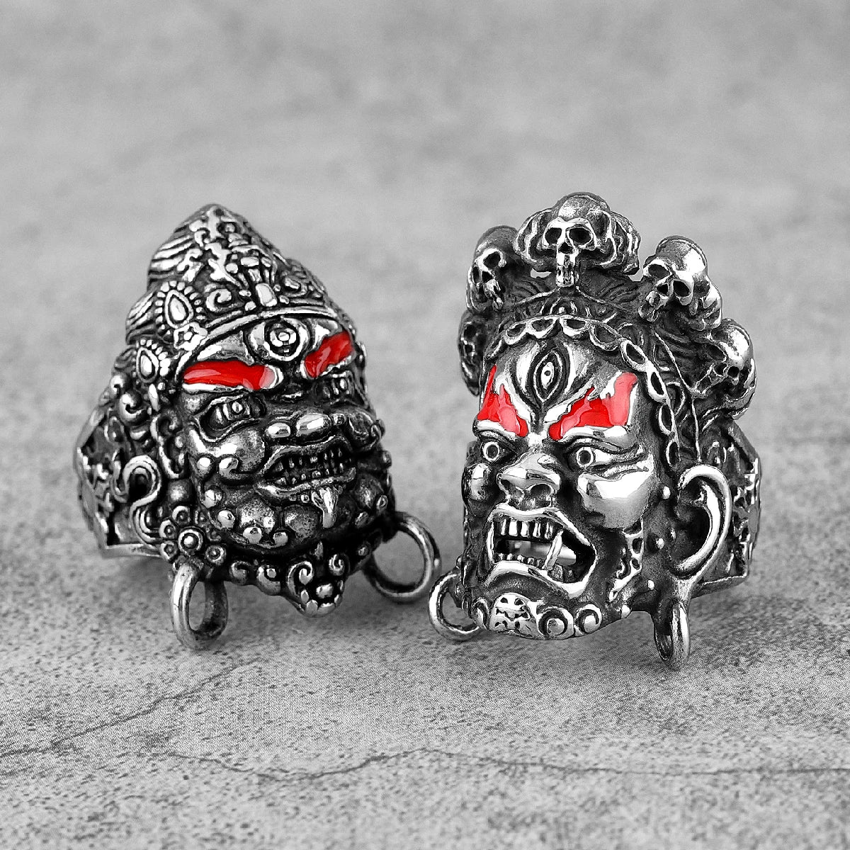 Tibetan Buddhist Raksha Deity Head Ring — Stainless Steel