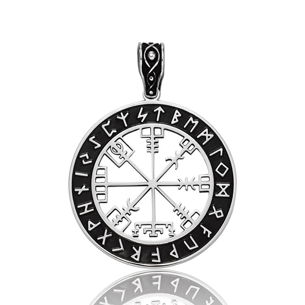 Vintage Viking Stainless Steel Viking Compass Necklace Pendant Men Chains Biker Nordic Odin Rune Pendant Amulet Jewelry