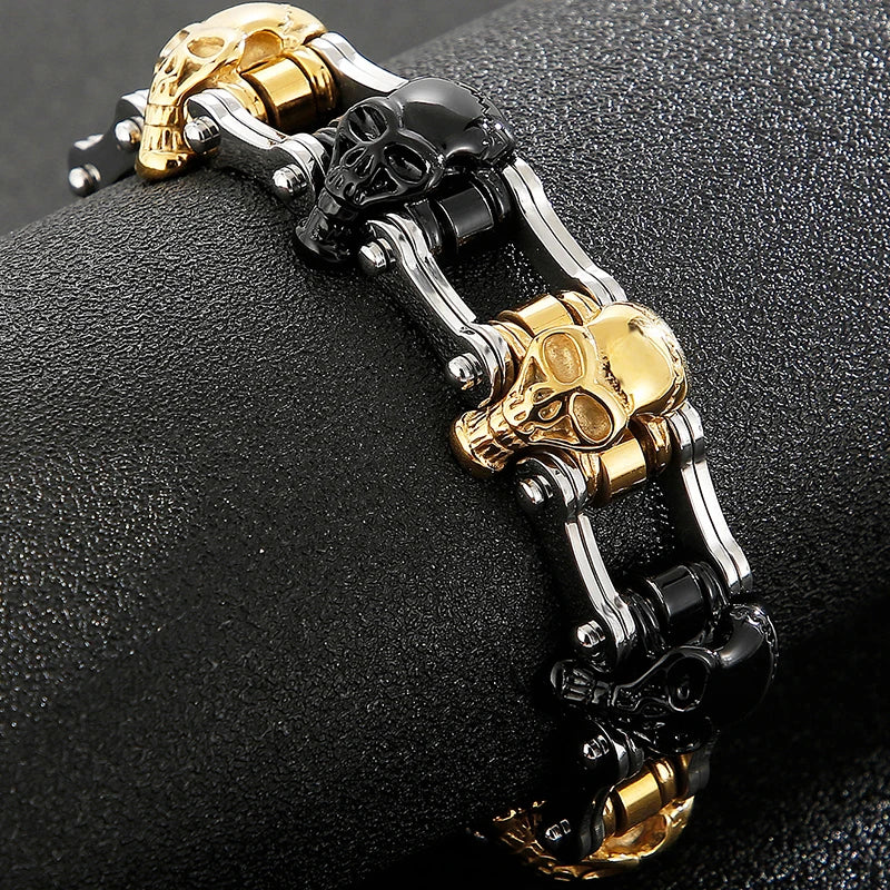 Punk Man Bracelet Skull 21MM Cycling Bicycle Link Chain Men's Bracelets Solid Stainless Steel Gothic Biker Jewelry