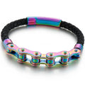 Men's Bike Motorcycle Link Chain Bracelet Man Braided Leather Cuff Bracelets Black Cowhide Weave Rider Armband Male