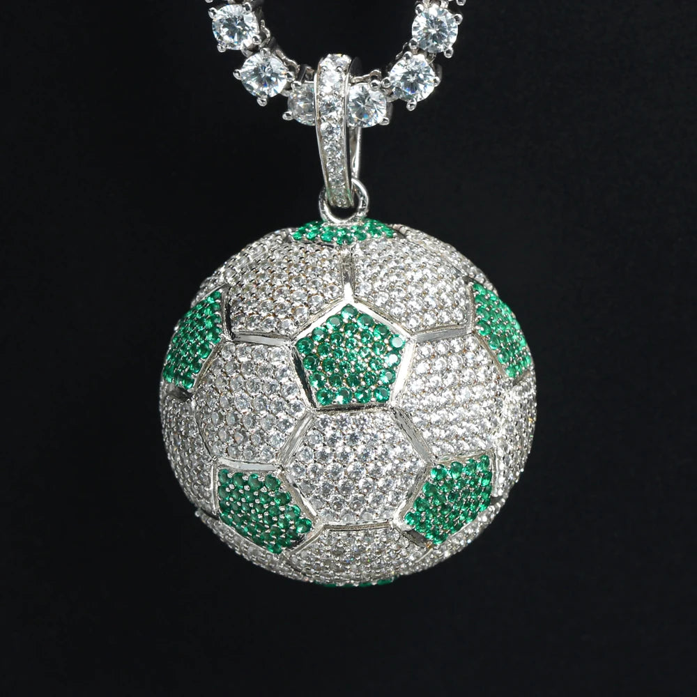 Iced Out Soccer Ball Pendant — Two-Tone Silver Gold
