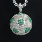 Iced Out Soccer Ball Pendant — Two-Tone Silver Gold