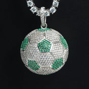 Iced Out Soccer Ball Pendant — Two-Tone Silver Gold