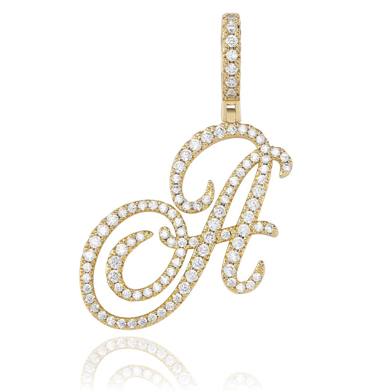 TOPGRILLZ New A-Z Cursive Letters Name Pendant&Necklace Iced Out Cubic Zircon Gold Silver Color Charm  Hip Hop Jewelry