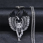 Moon Cat Black Enamel Necklace — Silver