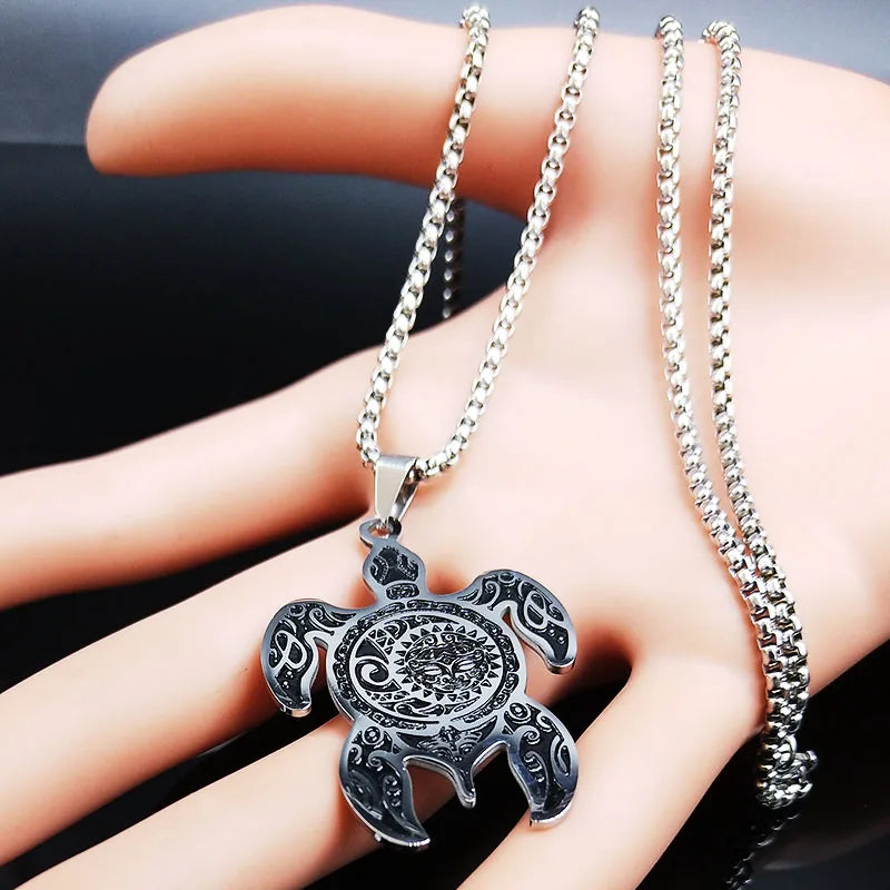 Sun Moon Turtle Pendant — Silver Stainless