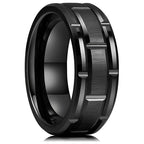 8mm Fashion Brushed Black Ring Simple Stripe Stainless Steel Ring Men Wedding Band