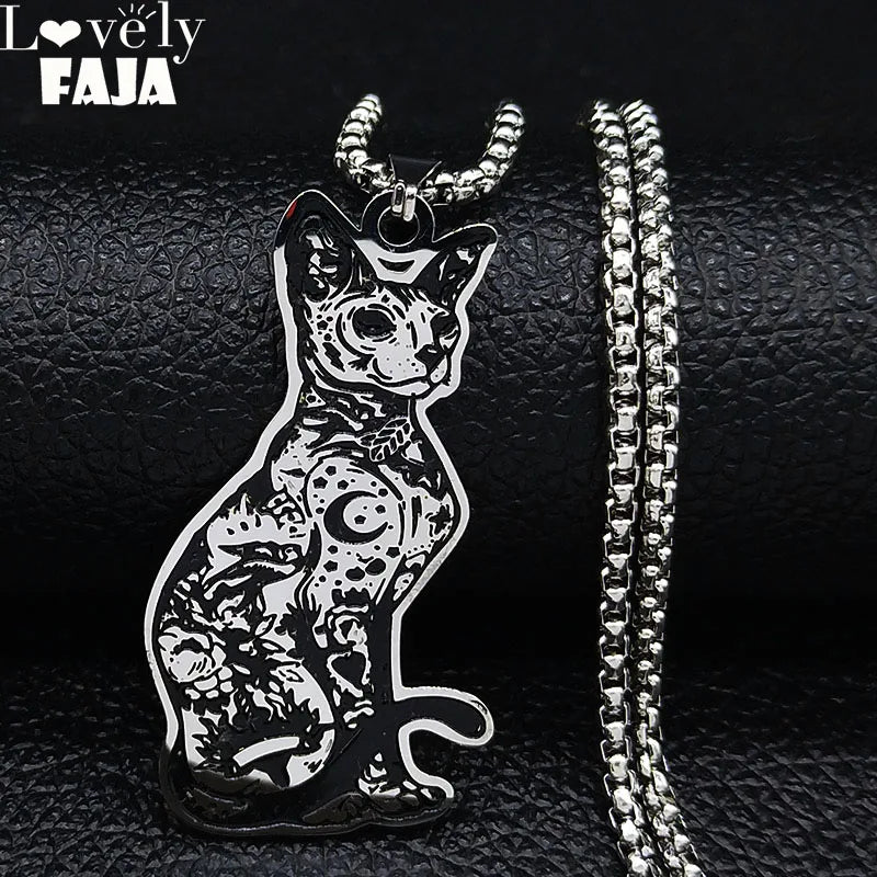 Cat Steel Pendant Canadian Hairless Sphynx Bijoux