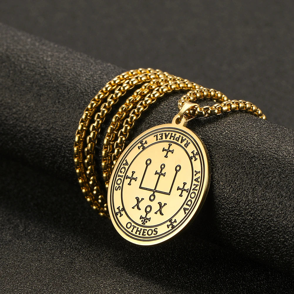 COOLTIME Supernatural Amulet Men Pendant Necklace Stainless Steel Archangel Michael Raphael Uriel Gabrie Angel Talisman