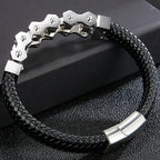 Stainless Steel Bikers Motorcycle Bike Chain Man Bracelet for Men Braided Leather Cuff Wrap Wristband Bangle With